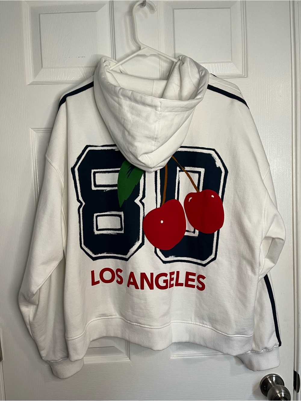 White 'Los Angeles' Hoodie with Cherry Graphic
